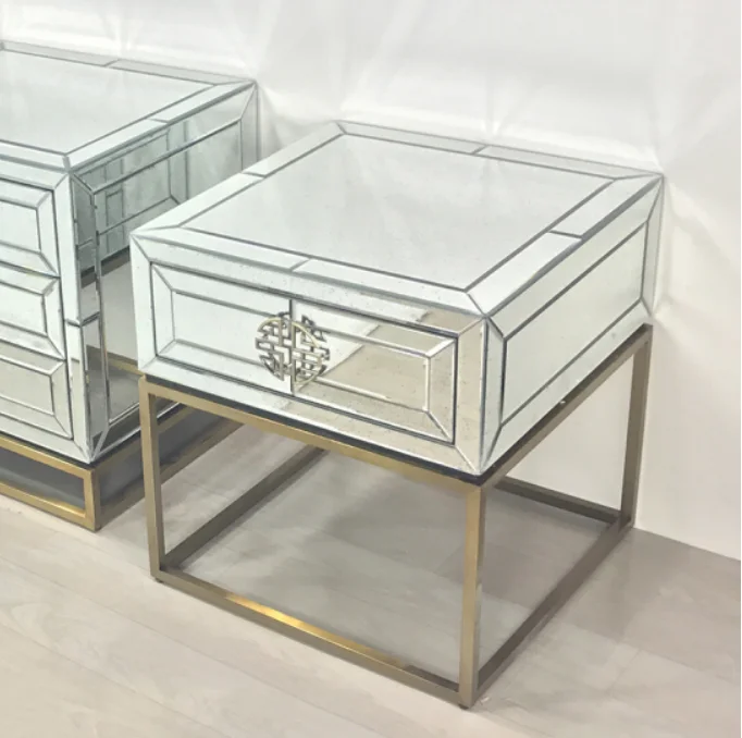 Лидер продаж, античная мебель для гостиной, зеркальный угловой стол с 1 выдвижным ящиком, стол из нержавеющей стали