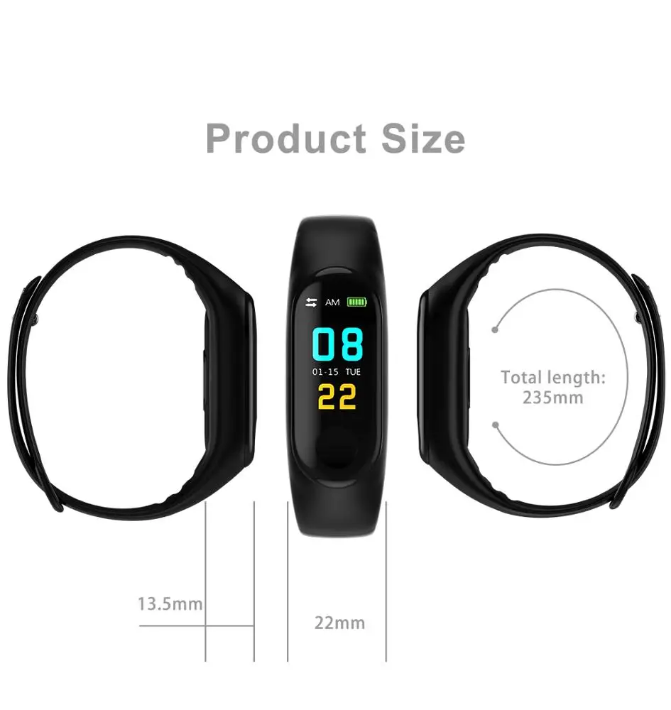 
0.96 Color Screen M3 smart band with heart rate BP ip67 waterproof smart tracker soft strap SMS/qq/call remind M3 smart bracelet 