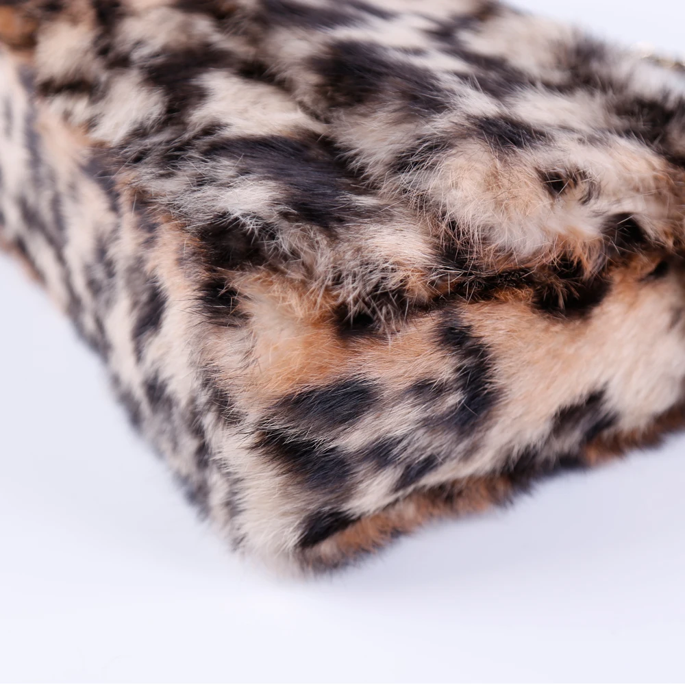 Fashion Designer Charm Luxury Leopard Pattern Print Real Rabbit Fur Women Fur Bag