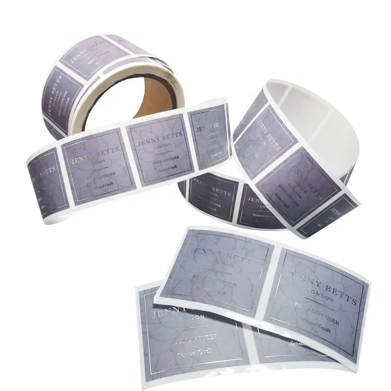 Custom Printing Cosmetic Label Texture Background Silver Foil Stamping Adhesive Polyester Sticker
