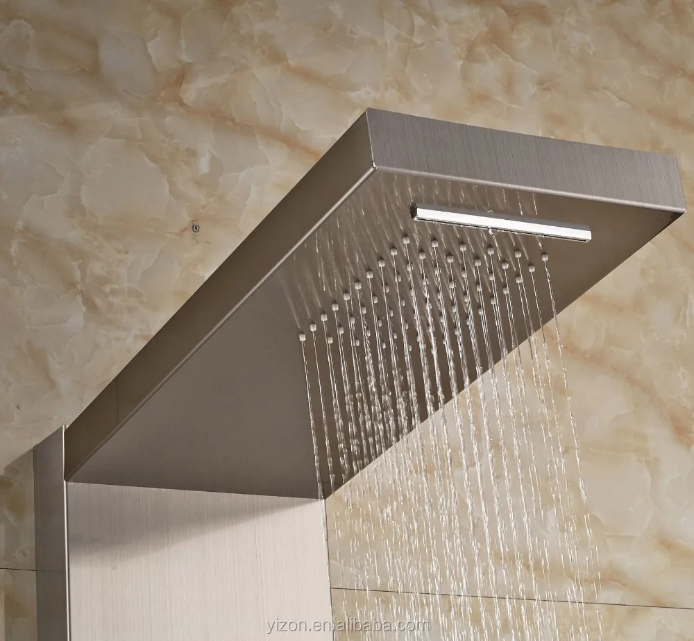
Wholesale and Retail Brushed Nickel Thermostatic Shower Panel Waterfall Rainfall with Massagers Jets 