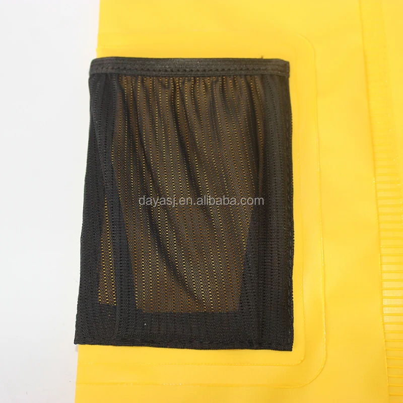 500D PVC tarpaulin waterproof dry bag with double adjustable straps front zipper pocket and side mesh pouch for camping