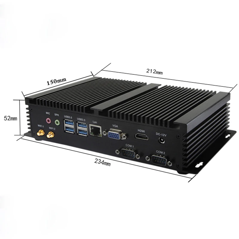 Fanless Embedded Industrial Computer with I5-8250U CPU supports 2xRS232 and 7xUSB (2 WIFI Antenna)