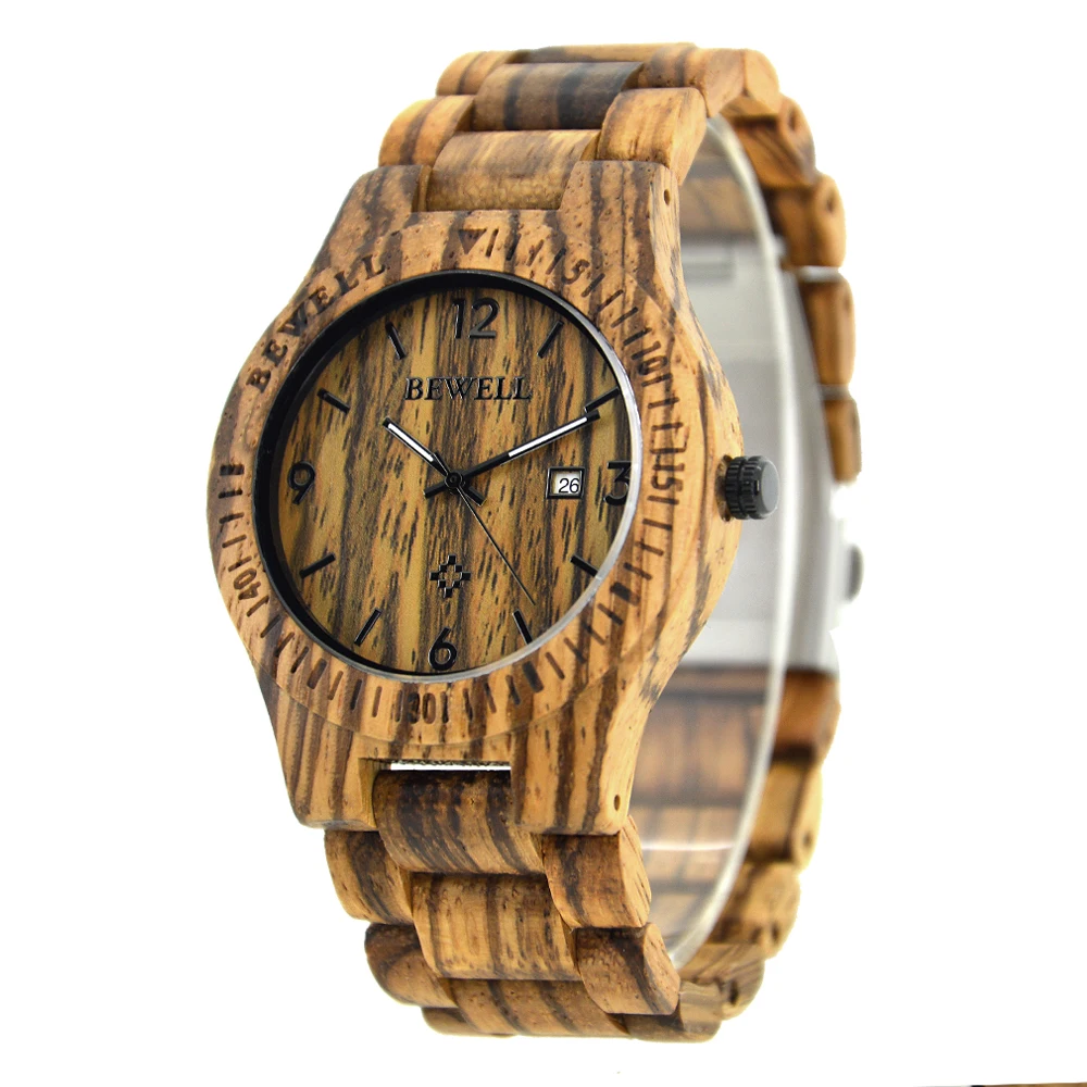 Bewell golden wood watch with japanese movement watch time