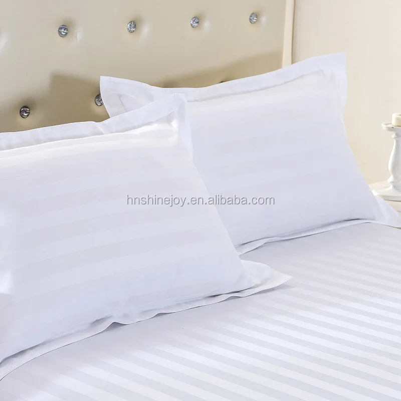 
Alibaba supplier King size 60s 330T white bed linen 100% cotton satin stripe plain hotel bed sheet 