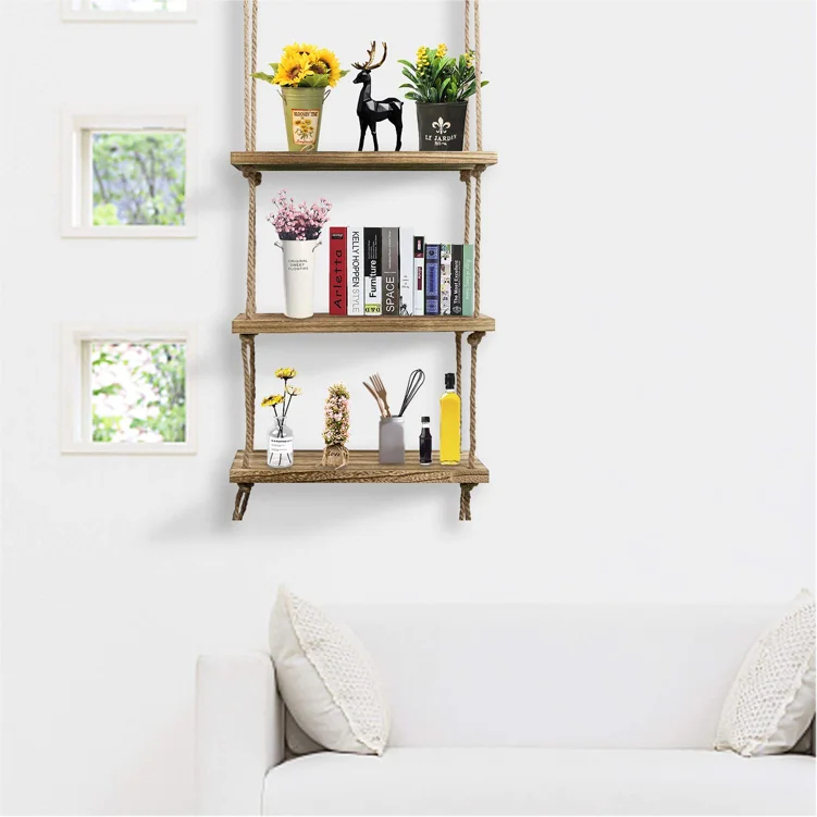 wood wholesale hanging rustic wall shelf,for Bedroom, Living Room,plants pot