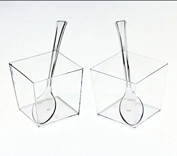 1000pcs/carton Disposable pudding trapezoid 8oz dessert cup shaped with lids plastic dessert cups