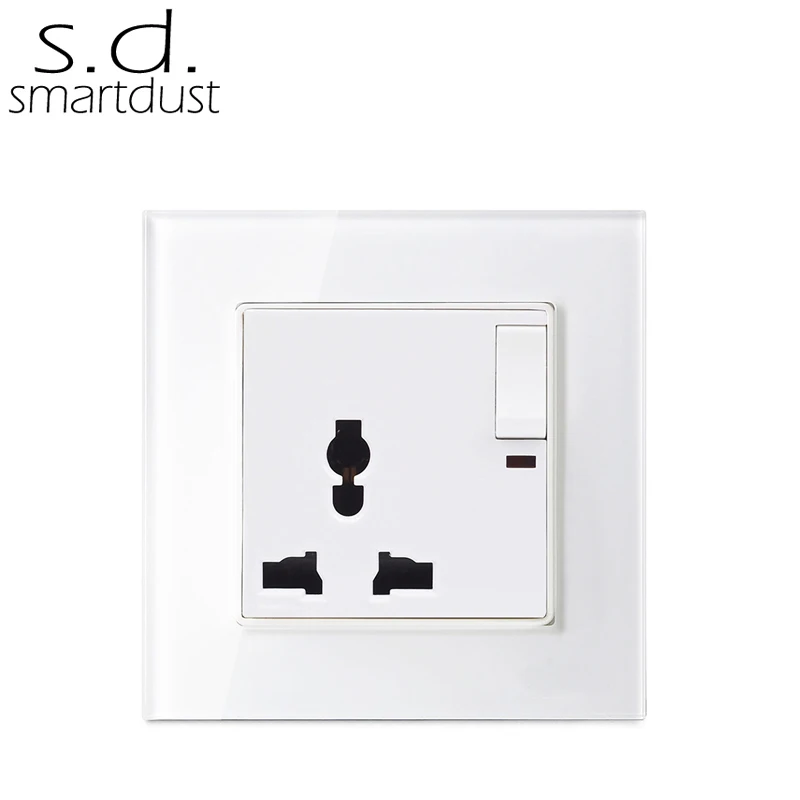 Luxury Glass Panel Indicator Switch Electrical Universal Wall Socket Outlet Plugs