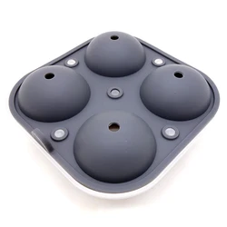 4 Cavity Sphere Ice Cube Maker BPA free Large Silicone Ice Ball Maker with Plastic Base