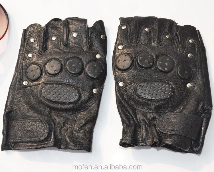 PU Leather Anti Riot Black Police Gloves Fingerless