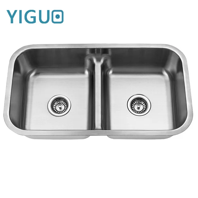 Undermount installation type double bowl style no faucet feature 304 stainless steel kitchen sink J3218,
