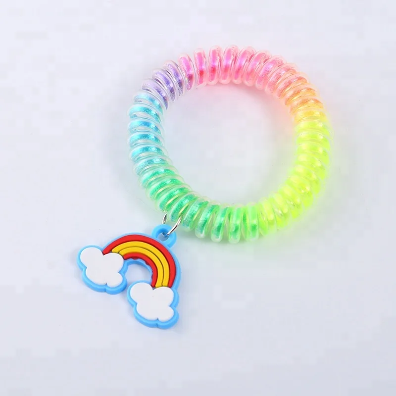 
Cartoon Unicorn Pendant Rainbow Color Telephone Wire WristBand Unicorn Plastic Bracelet 