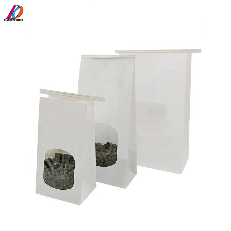 
Tin Tie Food grade laminated flat bottom white kraft paper bag for coffee bean/cookies 