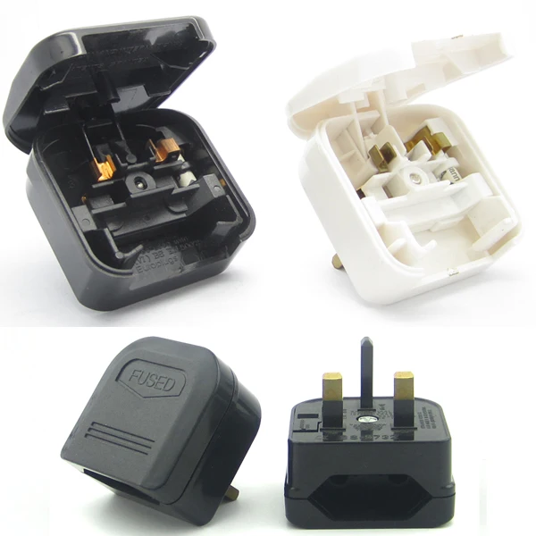 2022 Schuko Style Socket European 2-Pin to UK 3-Pin AC Mains Power Travel plug converter Adaptor in White black