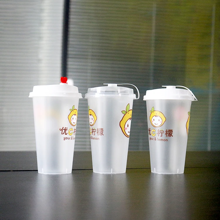 Custom Design Biodegradable Take Away Disposable PP Plastic Juice Cups and Lids