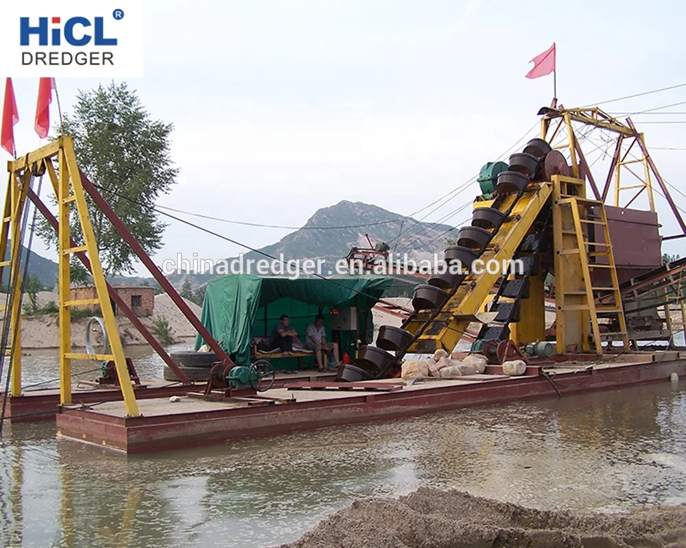80m3/h amphibious bucket chain river sand/gold/diamond dredging/digging/excavating/panning/mining dredger/machine/equipment/boat