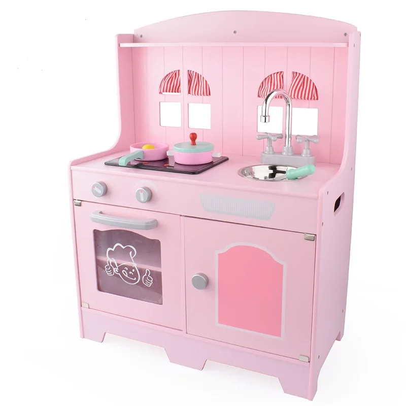 Children Wooden Pink music toys kitchen set with Magnetic Cutting Fruits toys pretend play kitchen toys for kids WKT28-F