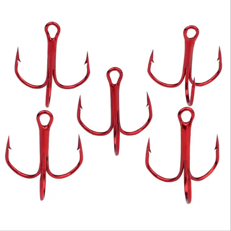 100pcs/Bag Red High Carbon Steel Triple Hook Fishing Hooks