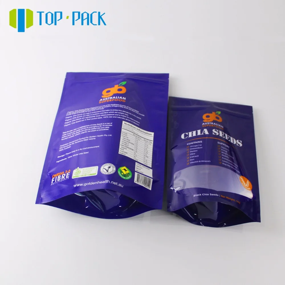 250g 500g 1kg chia seeds ziplock packaging stand up packing bag with window