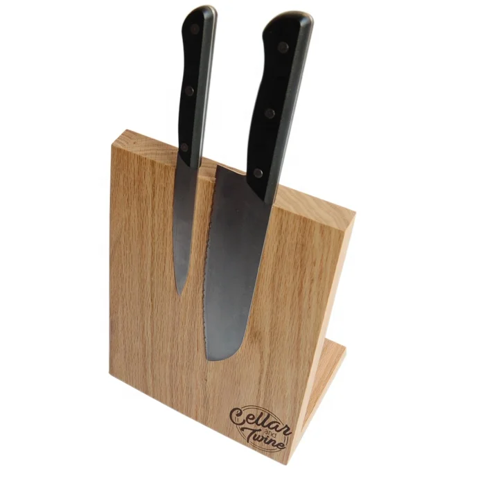 Custom logo hot sales solid oak magnetic knife holder Eco-friendly wood knife block for 4 knives