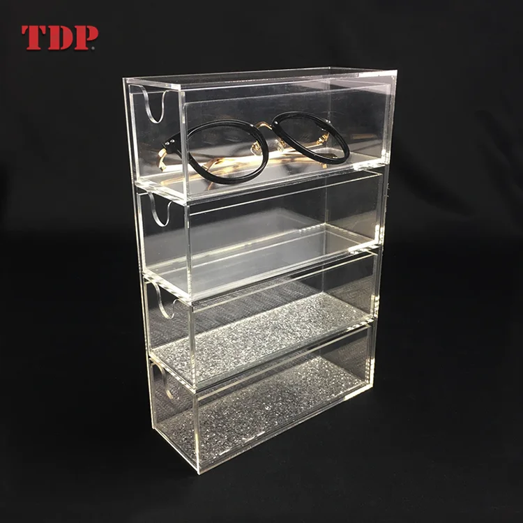 Custom Clear Desk Storage Box Made Acrylic Tabletop Organiser fridge organizer with 4 Drawers