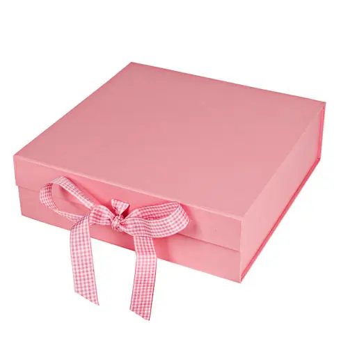 Custom design pink gift box with clear pvc window factory direct sale box for gift with ribbon