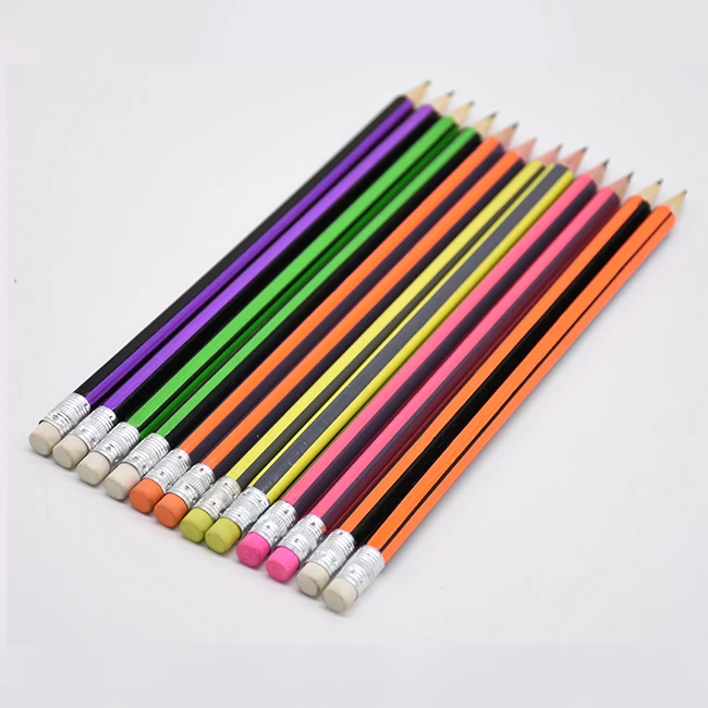 
Hot sale natural wood 2B striped pencil for students with eraser 
