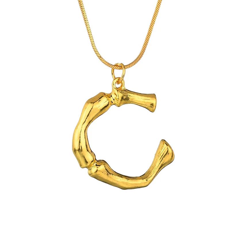 Hot Selling New Design Statement A-Z Bamboo Letter Necklace Gold Plated  Metal Alphabet Pendant Necklace Jewelry