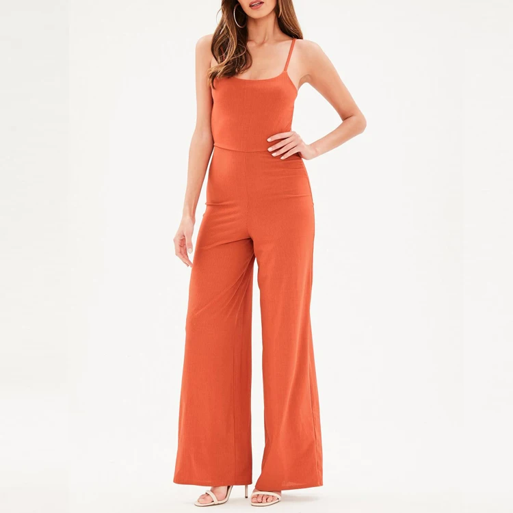 Women one piece sexy low back orange jumpsuit