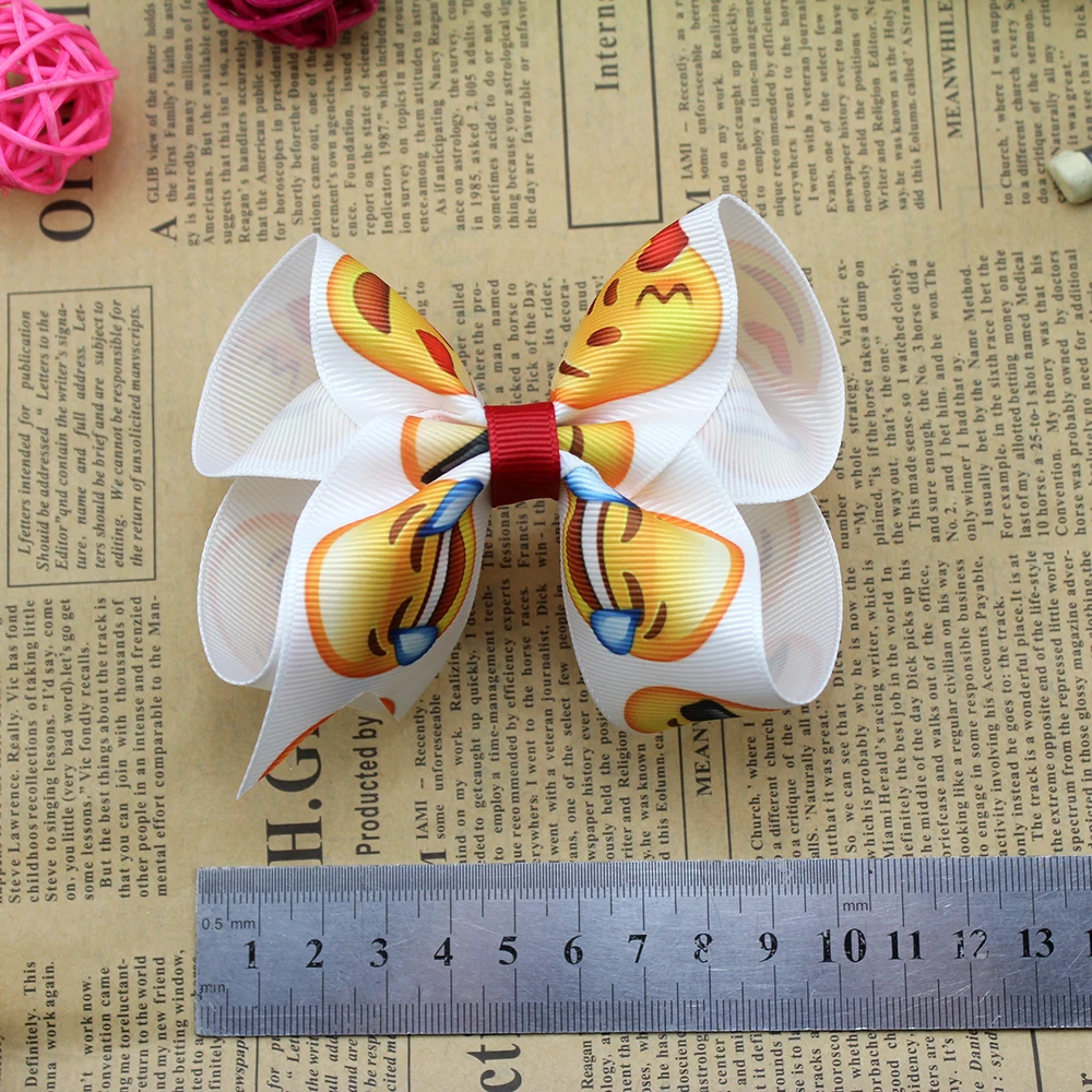 Simple Bowknot Printed  ribbon hair bows lovely hair clip for girls
