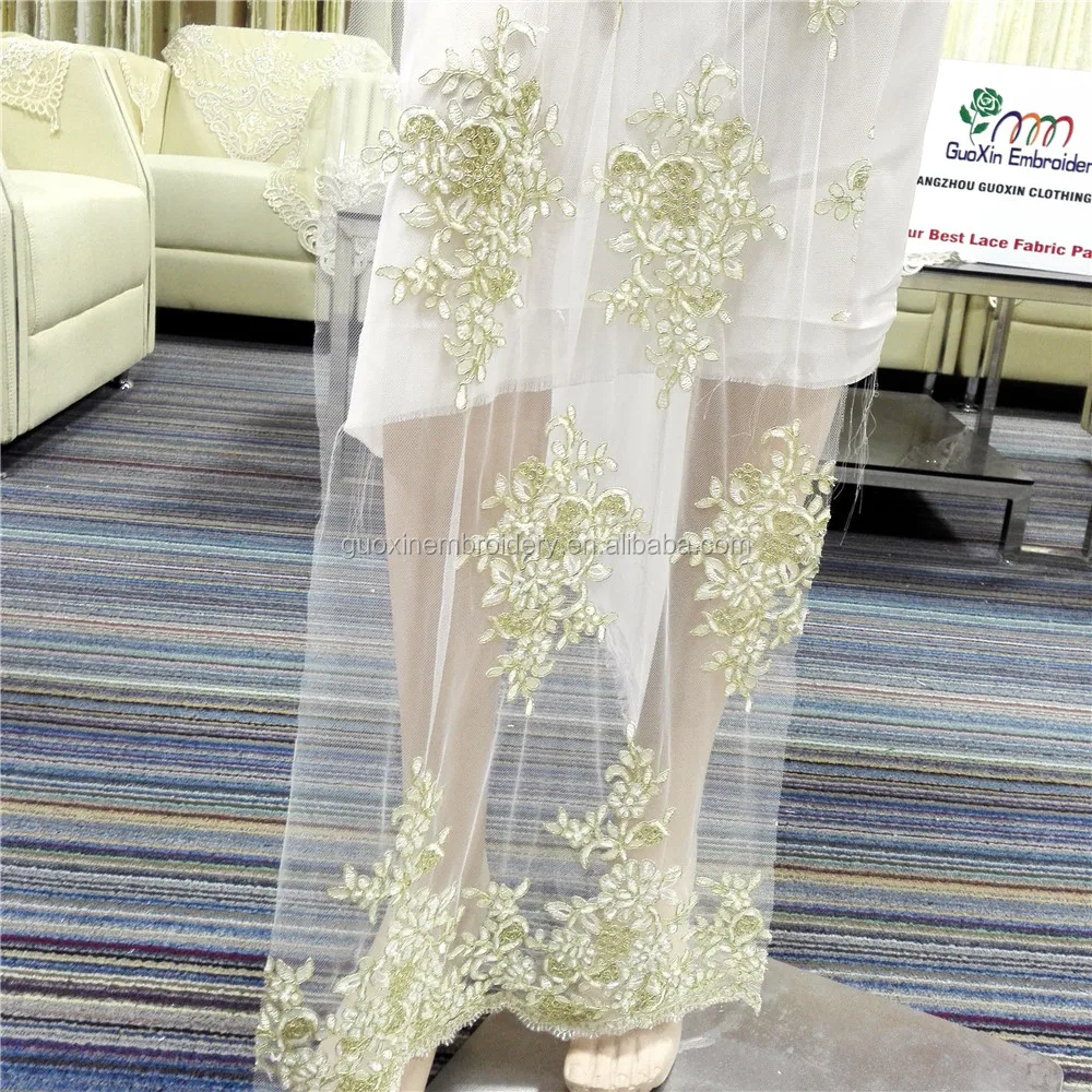 Gold Corded Lace Tulle Floral Embroidery Gauze lace about 52 'Wide for Wedding Dress