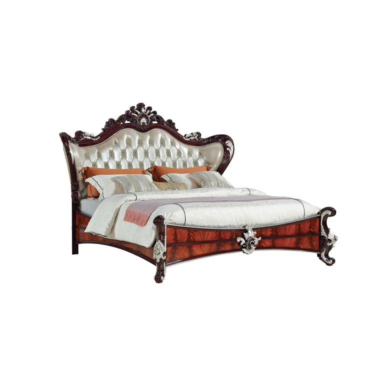 2022 new design Luxury classic French bedroom furniture set wooden king size bed with drawers