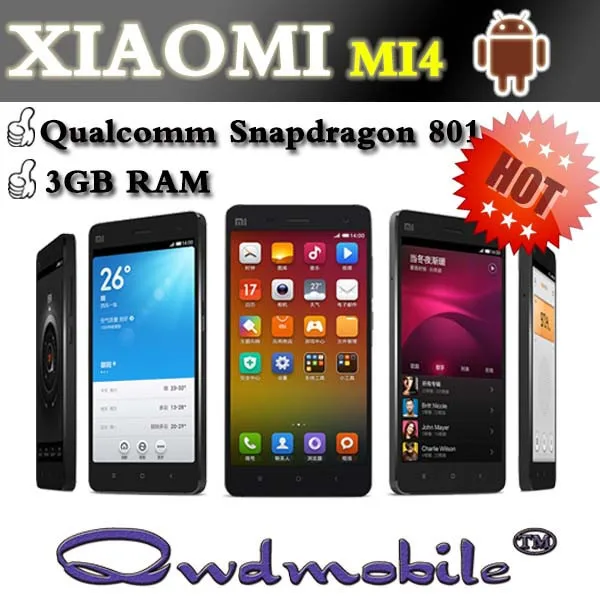Xiaomi mi4 мобильный телефон с qualcomm snapdragon801 2.5 ггц 3gb 16gb памяти рум 13.0mp 8.0mp камеры