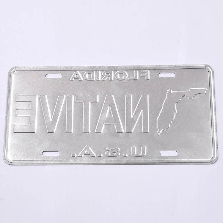 Photo Of Florida Coastline Blue And White Embossed License Plate