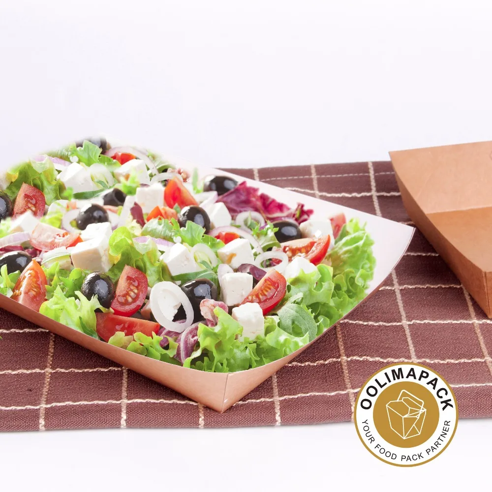 Recycled Hot Food Tray Disposable Paper French Fries Box Biodegradable Boat Tray