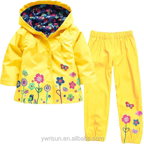 2017 Best selling Children Warm Rain suit Raincoat Set Rainbow Color Cartoon Kids Raincoat With Pants