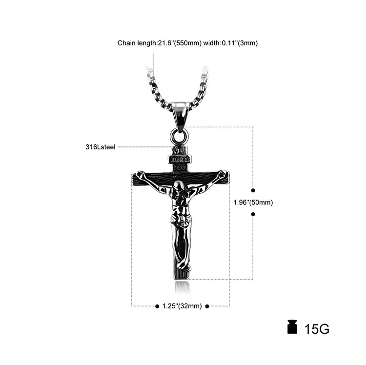 Stainless Steel Gold Plated Religious Cross Necklace Jesus Christian Jewelry Pendant