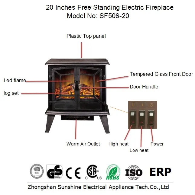 Freestanding retro electric space fireplace heater electric fireplace with heater