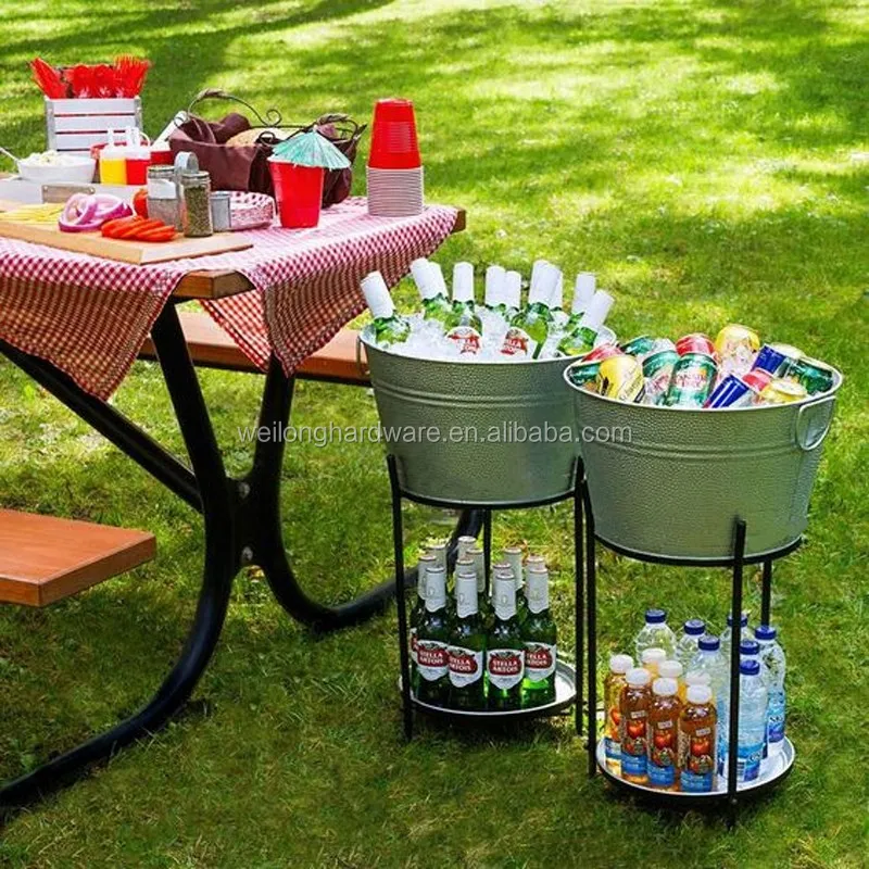 Large Size Galvanized Party Tub Metal Ice Beer Bucket With Stand and Tray