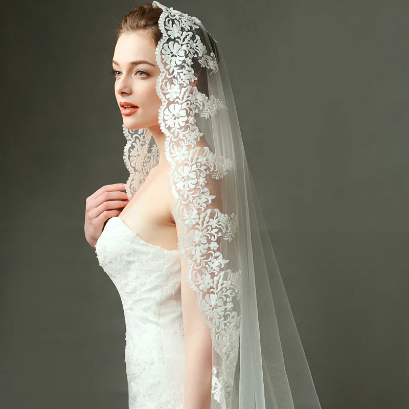 V1248W1-1 long cathedral veil bridal long veil wedding lace veil