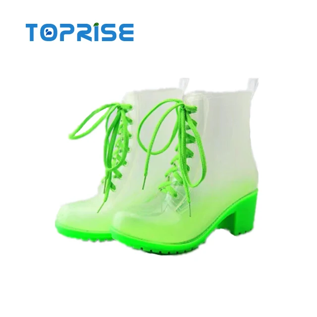 Wholesale Ladies Women Wedge Crystal PVC Plastic Heeled Jelly Rain Shoes