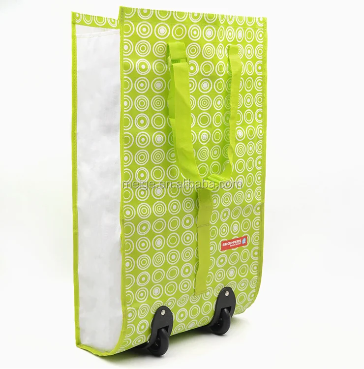 PP Woven Folding Grocery Trolley Shopping Bag With Wheels