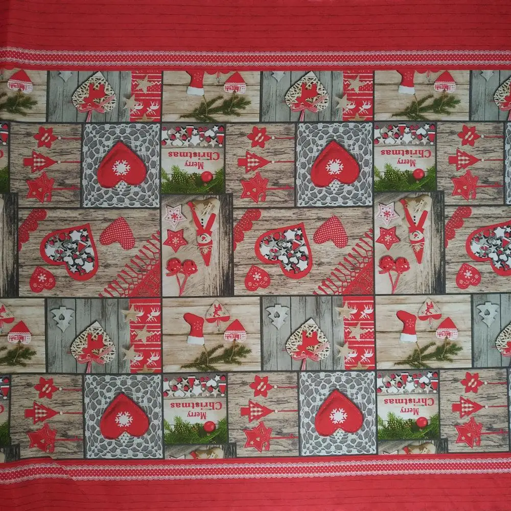 
Merry Christmas Poinsettia Scroll Printed Fabric Table cloth for Kitchen Dining Room Restaurant Party Decoration 