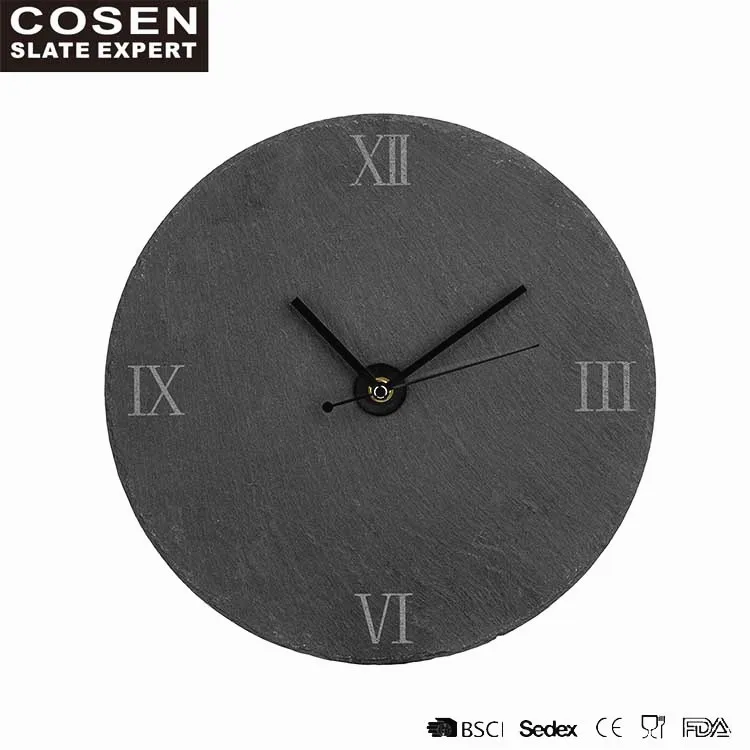 China factory handmade fashionable natural stone black slate wall clock
