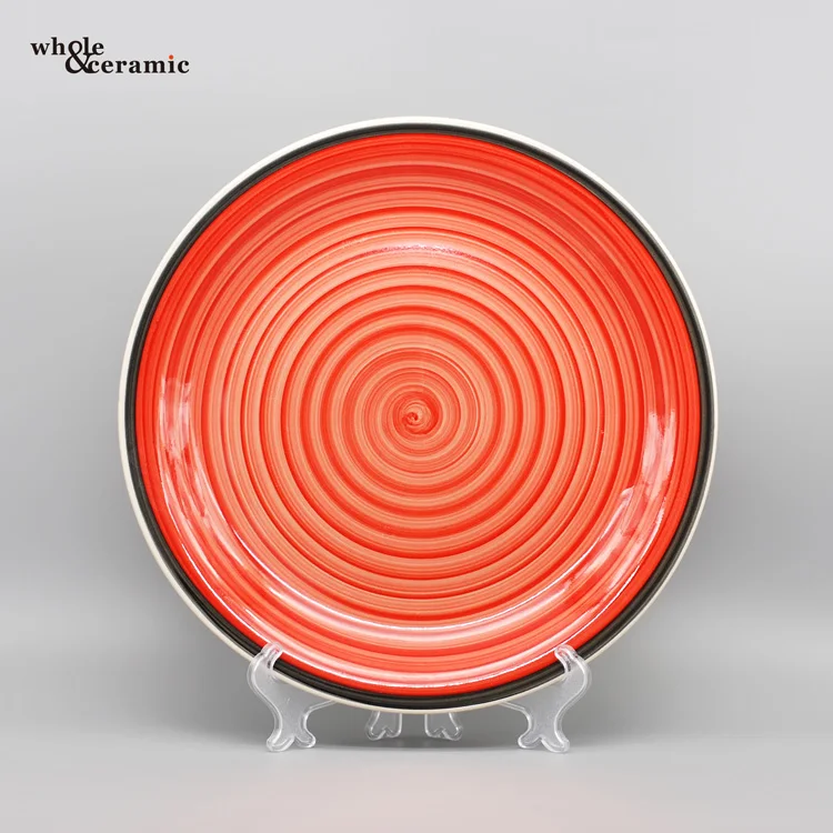 Multiple color lovely small size hand painted spiral ceramic cheap dinner dishes