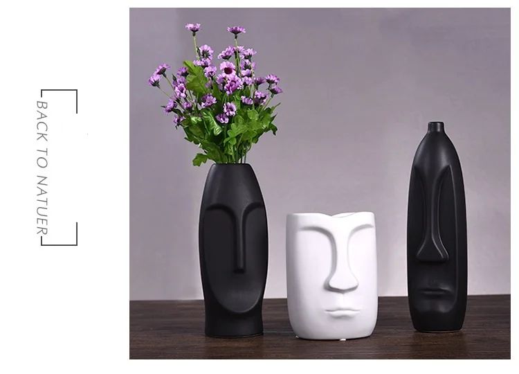 Nordic style home decor black and white ceramic vase face