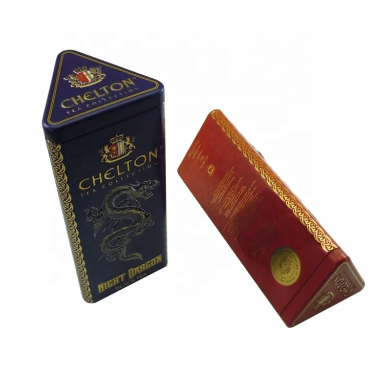 Factory price triangle metal tin box nice luxury food grade tin cans for tea packing