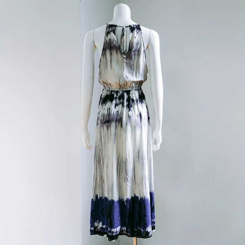 
2016 latest design India printed cotton haltrneck loose fit summer beach holiday maxi swing strap womens dress 