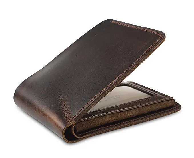 Мужской бумажник двойного сложения ручной работы из натуральной кожи