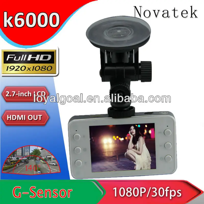 2013 Hot Sale Novate K6000 Car DVRs Full HD 1080P 140° Wide Angle Lens and G-sensor